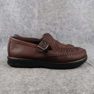 Dexter Shoes Womens 7 Walk Mocs Comfort Leather Woven Buckle Strap Brown Casual